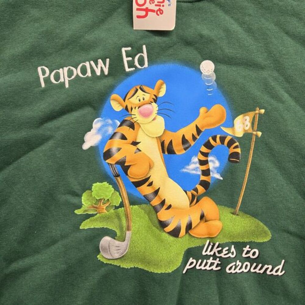 Vintage Disney Tigger Papaw Ed Likes To Putt Around Golf Sweatshirt Large Green - Picture 6 of 7